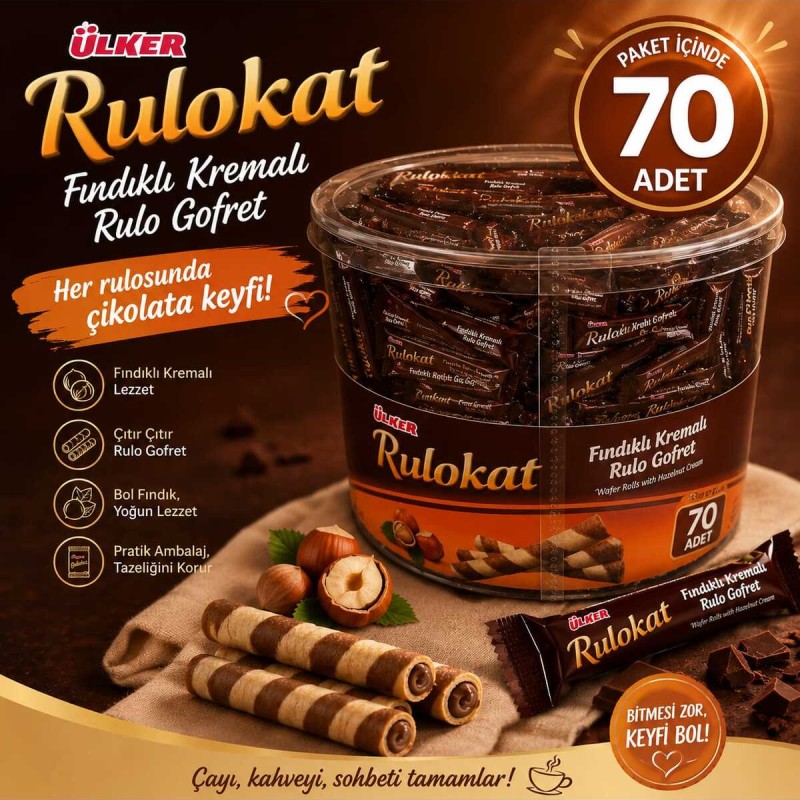 Ülker RULOKAT FINDIKLI KREMALI GOFRET 6,25GR X70Lİ